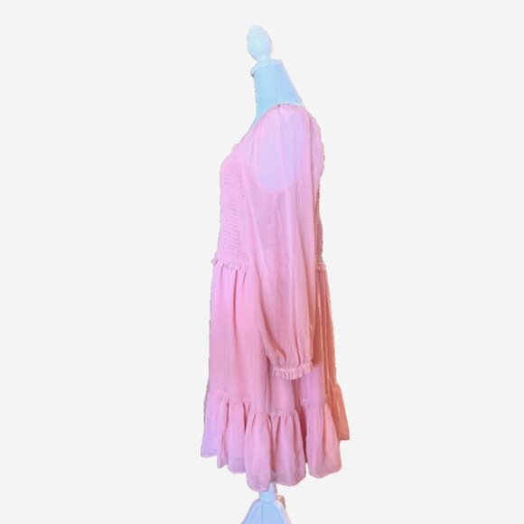 1.STATE Women’s 2X Pink Smocked Ruffle Dress Boho Square Neck Flowy Midi NWT - Picture 3 of 9